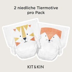 Plenky Kit & Kin Premium, velikost 4 (9–14 kg), počet 128, rostlinné a hypoalergenní, spolehlivá ochrana proti úniku, veganské a bez krutosti