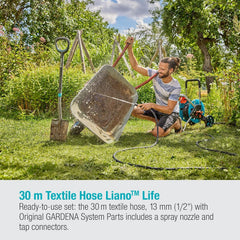 Furtun textil Gardena Liano Life 1/2 inch, set 30 m: Furtun de grădină extrem de flexibil din material textil, cu furtun interior din PVC, fără îndoituri, ușor, rezistent la intemperii (18457-20)