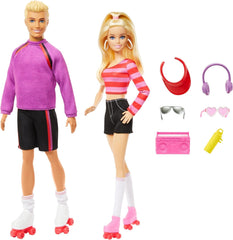 Set Barbie Fashionistas cu 2 păpuși de modă și 6 accesorii, păpuși de modă Barbie și Ken pe role, 65th Anniversary Collectible Figures, HXK90 Papusi Naty Shop