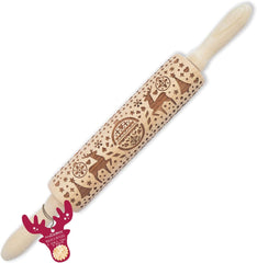 Sucitor din lemn Scrap Cooking „Xmas” cu motive de Crăciun – rolă de embosat cu decorațiuni în relief pentru fursecuri – accesoriu decorativ – 5242
