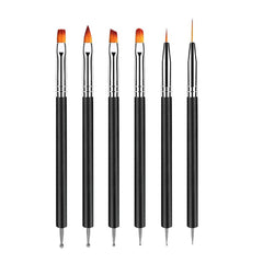 6 Stück Doppel-Ende Nagel Pinsel, Nageldesign Pinsel, Doppel-Ende Nail Art Pinsel Kit Professionelle Maniküre Werkzeuge Kit(Schwarz)