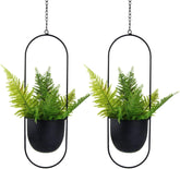 Ghivece metalice suspendate, 2 bucăți, negre, ovale, geometrice, cuier pentru plante cu ghiveci, jardinieră modernă de perete și tavan pentru interior și exterior, ghiveci de 15,2 cm, 2 bucăți