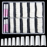 500 de bucăți de vârfuri de unghii artificiale franceze, set de vârfuri de unghii false acrilice, extensii de unghii, vârfuri de unghii, accesorii pentru unghii false cu 4 bucăți de lipici pentru design de unghii, unghii cu gel, naturale