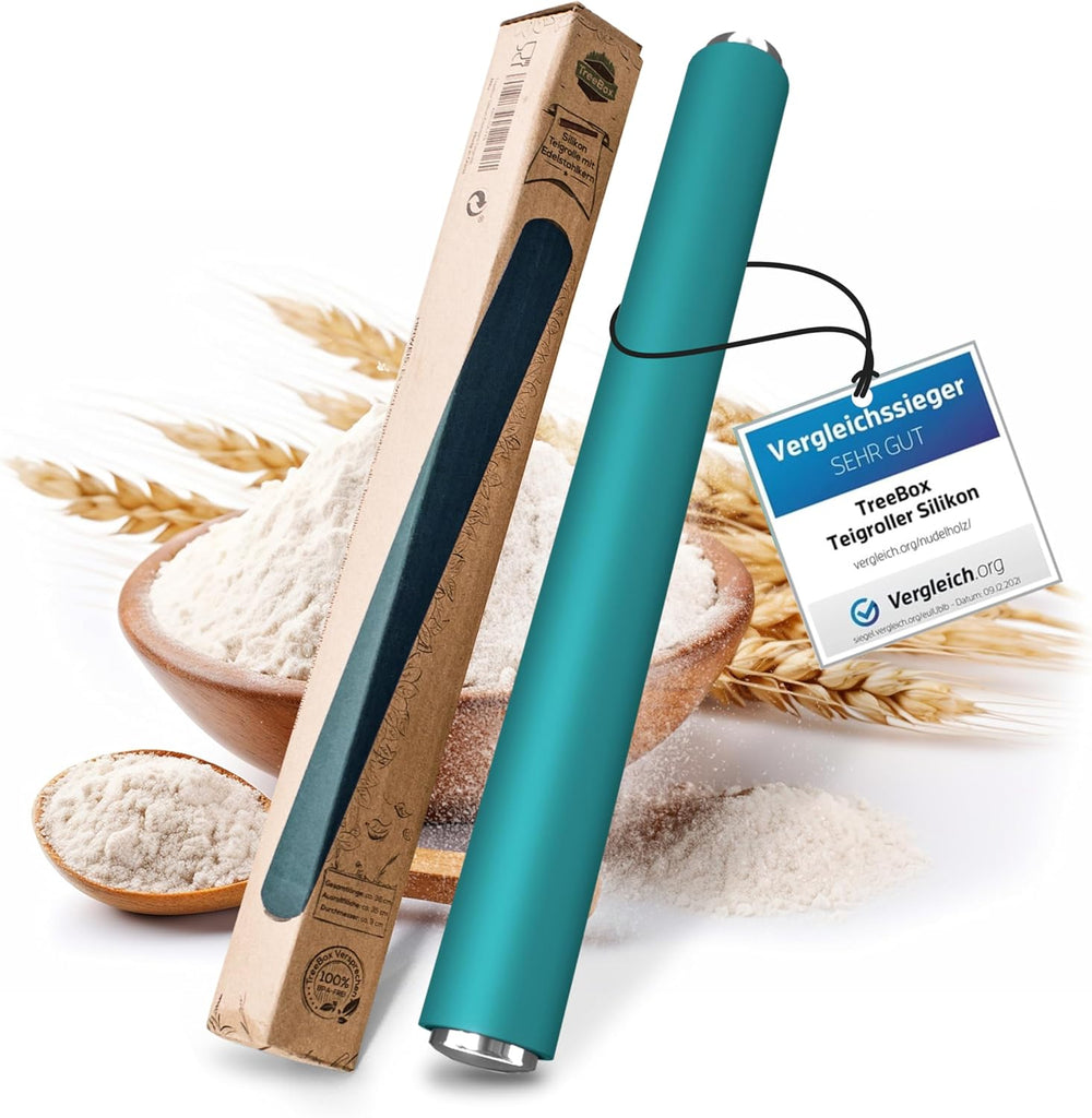 Nudelholz - Teigroller aus Silikon und Edelstahl - Modernes Nudelholz bez Griffe mit Antihaftwirkung, Fondant und Teig im Handumdrehen ausrollen, Backutensilien
