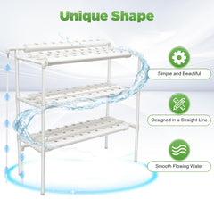 3vrstvá sada pro hydroponické pěstování s 90/108 pozicemi pro výsadbu a vodní pumpou, systémy pro pěstování rostlin bez půdy z PVC, sady pro hydroponické pěstování zeleniny a ovoce (108 pozic pro výsadbu)