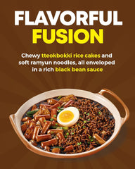 NONGSHIM Rapokki (Jjajang, 400 ml) – autentické korejské pouliční jídlo, ramen a rýžové dorty, černé fazole; rychlá a snadná příprava, hotová za 4 minuty