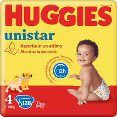 Pleny Huggies Unistar, velikost 4 (7-14 kg), balení 128 ks plen (základní)