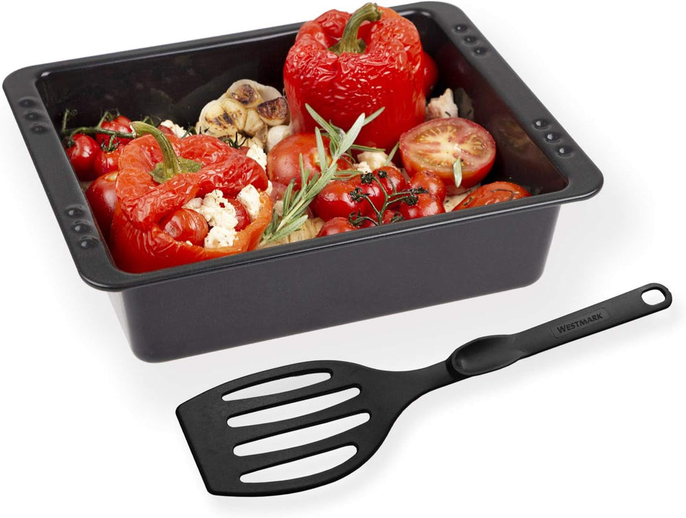 Chg SET 341-46-60 Extra Tiefe Ofenform (7,0 Cm) "Emaille" Mit Profi-Pfannenwender", Schwarz Gesprenkelt Formy a plechy na pečení Naty Shop