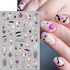 JMEOWIO Nagelsticker Halloween Süßer Geisterkürbis 9 Blatt Nail Art Sticker Selbstklebend Nagelaufkleber Dekoration Nageldesign Zubehör