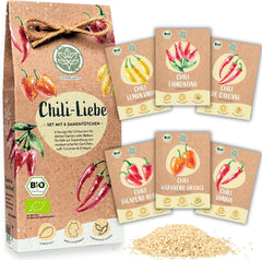 Bio Chili Seed Set - 6 Bio Chili semínek, jemně až extrémně pikantní, zdarma opylovaná kvalita | od pikantního Habanera po barevné a tradiční odrůdy chilli – Pepperoni Seeds
