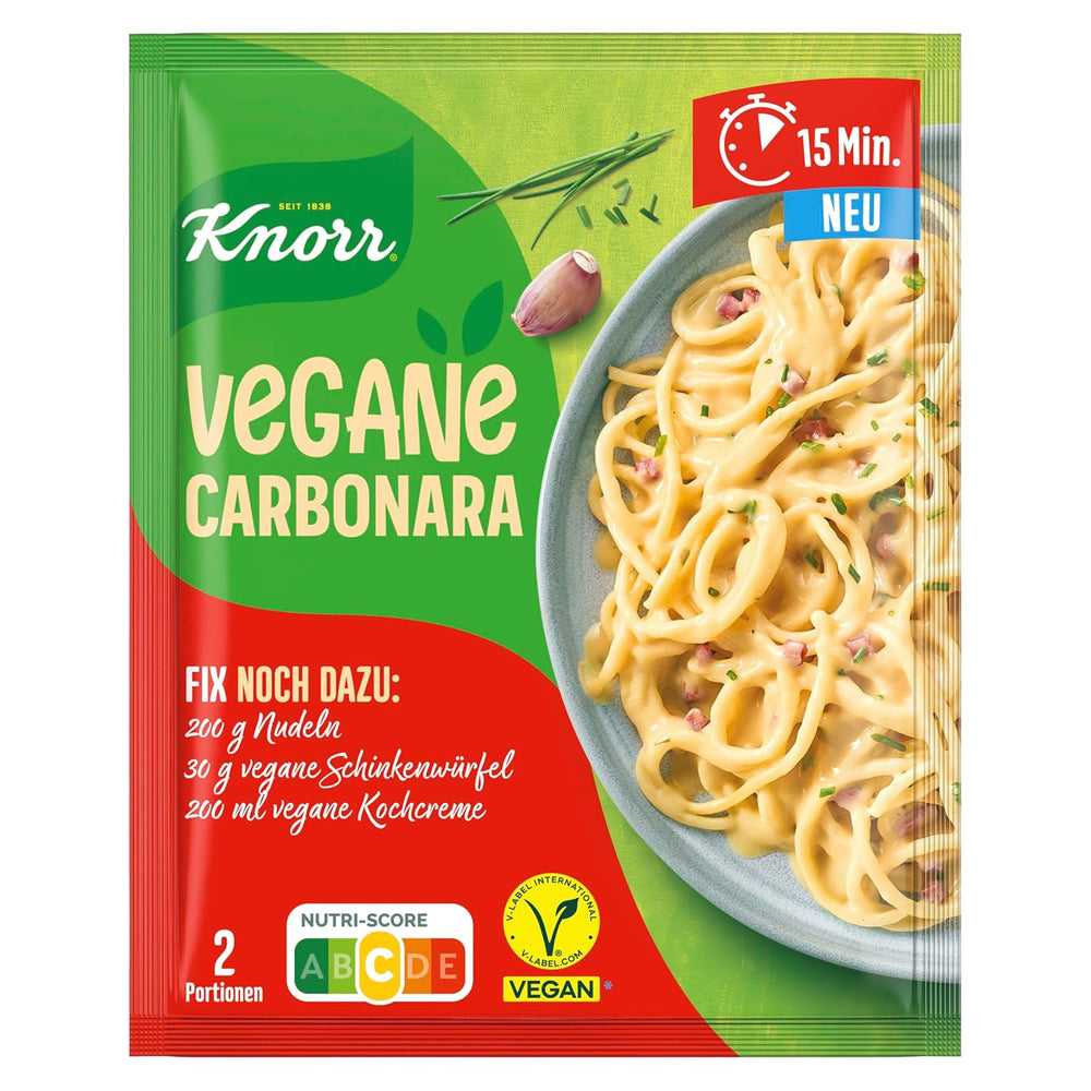 Knorr Fix Vegane Carbonara für eine leckere vegane Pasta ohne geschmacksverstärkende Zusatzstoffe 2 Porce