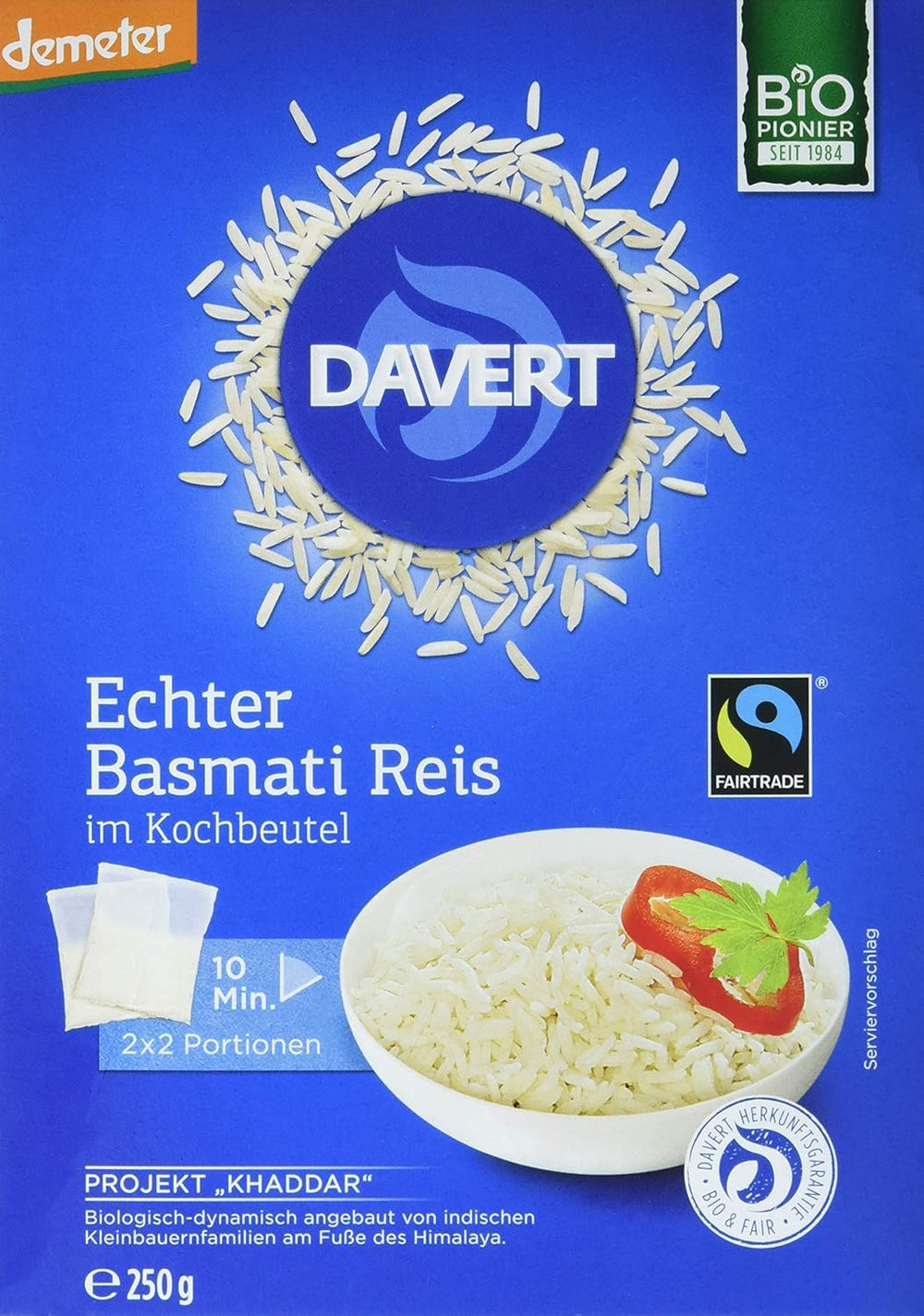 Davert bio rýže Basmati ve varných sáčcích, 2 sáčky, 250g