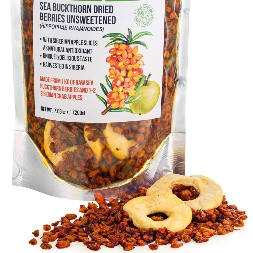Fructe uscate de cătină de mare siberiană (200 g) neîndulcite 100% pure crude recoltate în mod natural în sălbăticie premium Produse deshidratate Magazinul meu Titlu implicit