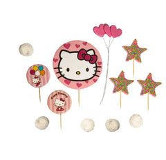 Hello Kitty sada 12 jedlých dekorací z cukrové hmoty na dort a zákusky