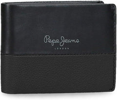 Portofel orizontal dublu Pepe Jeans cu compartiment pentru monede, negru, 11 x 8 x 1 cm, piele, protejat RFID, bărbați, Portofel orizontal cu compartiment pentru monede Portofel Barbati Naty Shop Titlu implicit