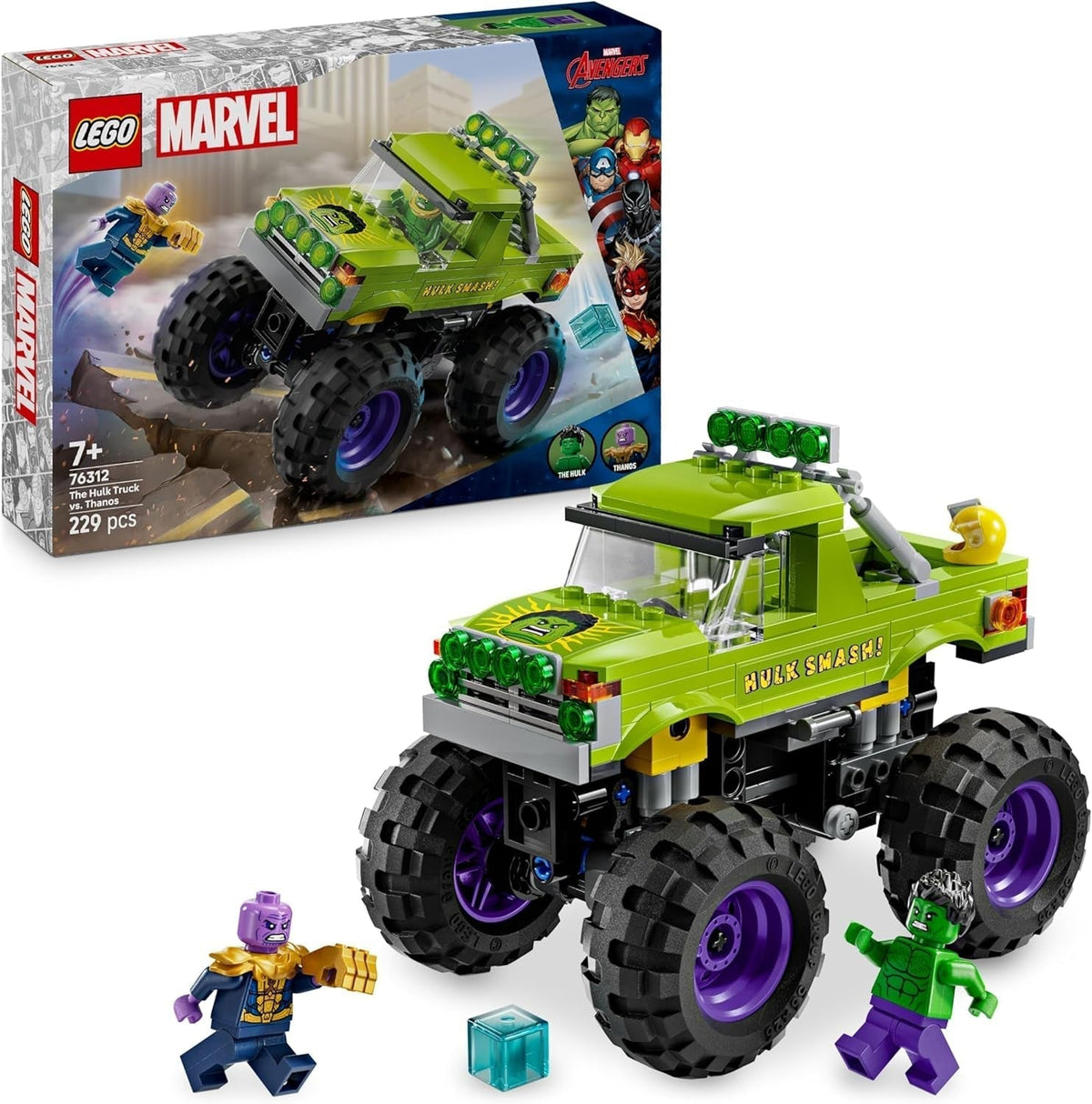 LEGO Ç€ Marvel Hulk Truck vs. Thanos - Superhrdinská stavebnice - Vozidlo a minifigurky Avengers - Monster Truck pro mega zábavu - Dárek pro chlapce a dívky ve věku 7 let - 76312 Stavebnice Besuche den LEGO-Store Výchozí název