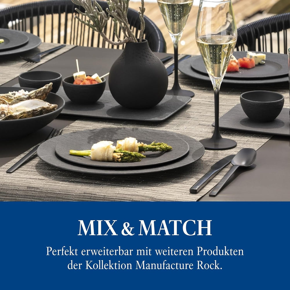 Villeroy & Boch – Manufacture Rock Starter-Set 6 Teilig Schwarz, Spülmaschinenfest, Mikrowellensicher, Geschirr Set Schwarz Matt, Tafelservice, Essgeschirr, Premium Porzellan Sady nádobí Naty Shop