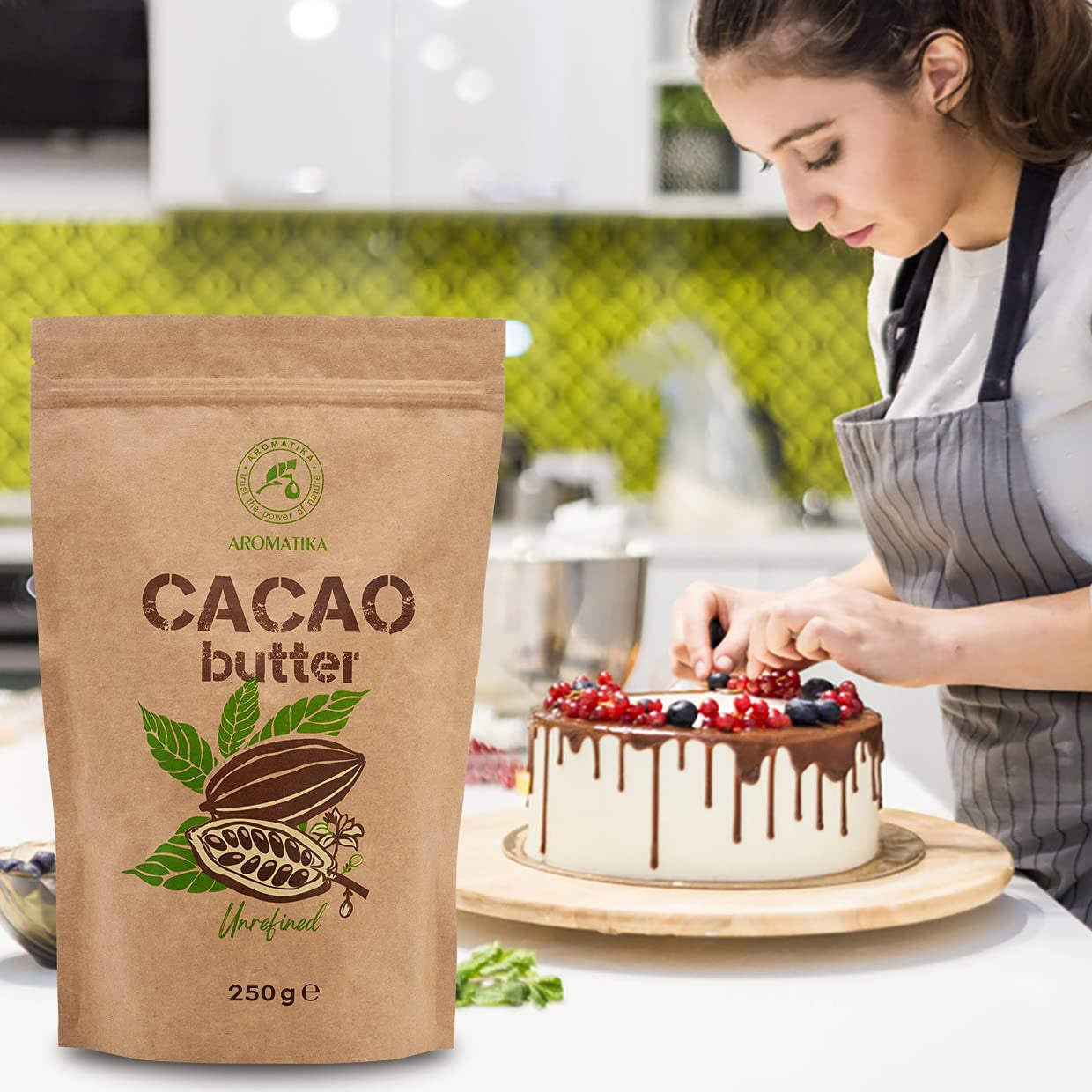 Kakaové máslo - 250 g - Theobroma Cacao - Surové kakaové máslo - Kakaové máslo in Stücken - Kaltgepresst - Unraffiniert - Rein und Naturlich - für Speisen und Hautpflege - Kakaové máslo