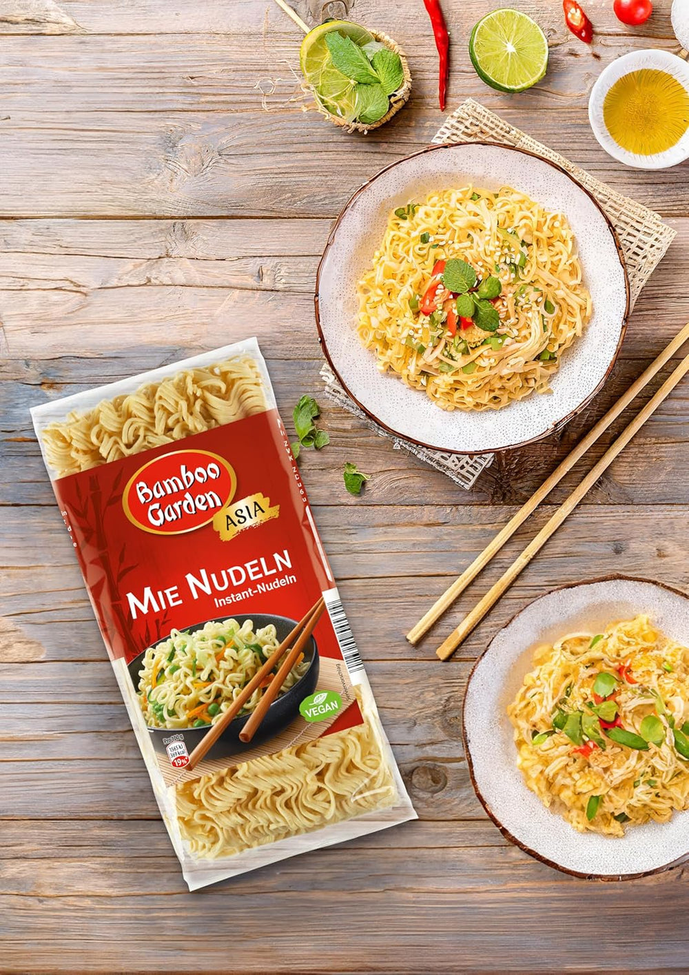 Bambusová zahrada - Mie Noodles | Instantní nudle pro asijskou kuchyni | Ideální pro wok pokrmy nebo polévky Vegani | 250g sáček