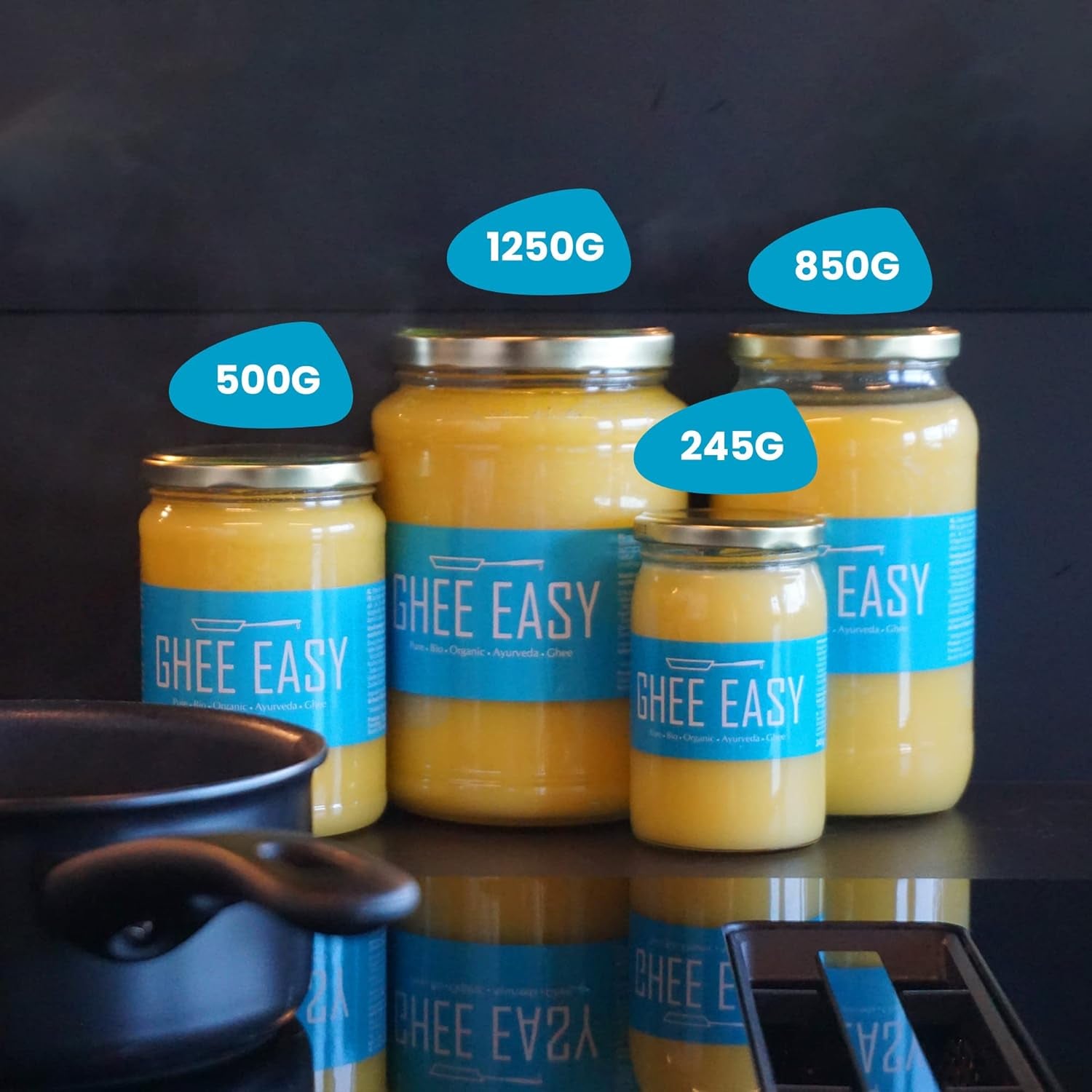 Ghee Easy 850g Ghee Bio von Grasgefütterten Kühen - Ghí máslo bez Zusatzstoffe - Zertifiziert Organisch & Biologisch - Hochreines Ayurveda Ghí bez laktózy a lepku - 100% Europäisch