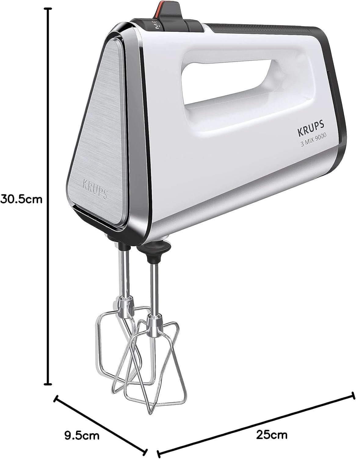 Krups GN9121 3 Mix 9000 Handmixer | 750 Watt | Geschwindigkeitsregler | Turbomodus | Auswurffunktion | Ergonomischer Griff | Inkl. Schneebesen, Knethaken, Pürierstab-Aufsatz, Messbecher | Weiß/Silber Naty Shop