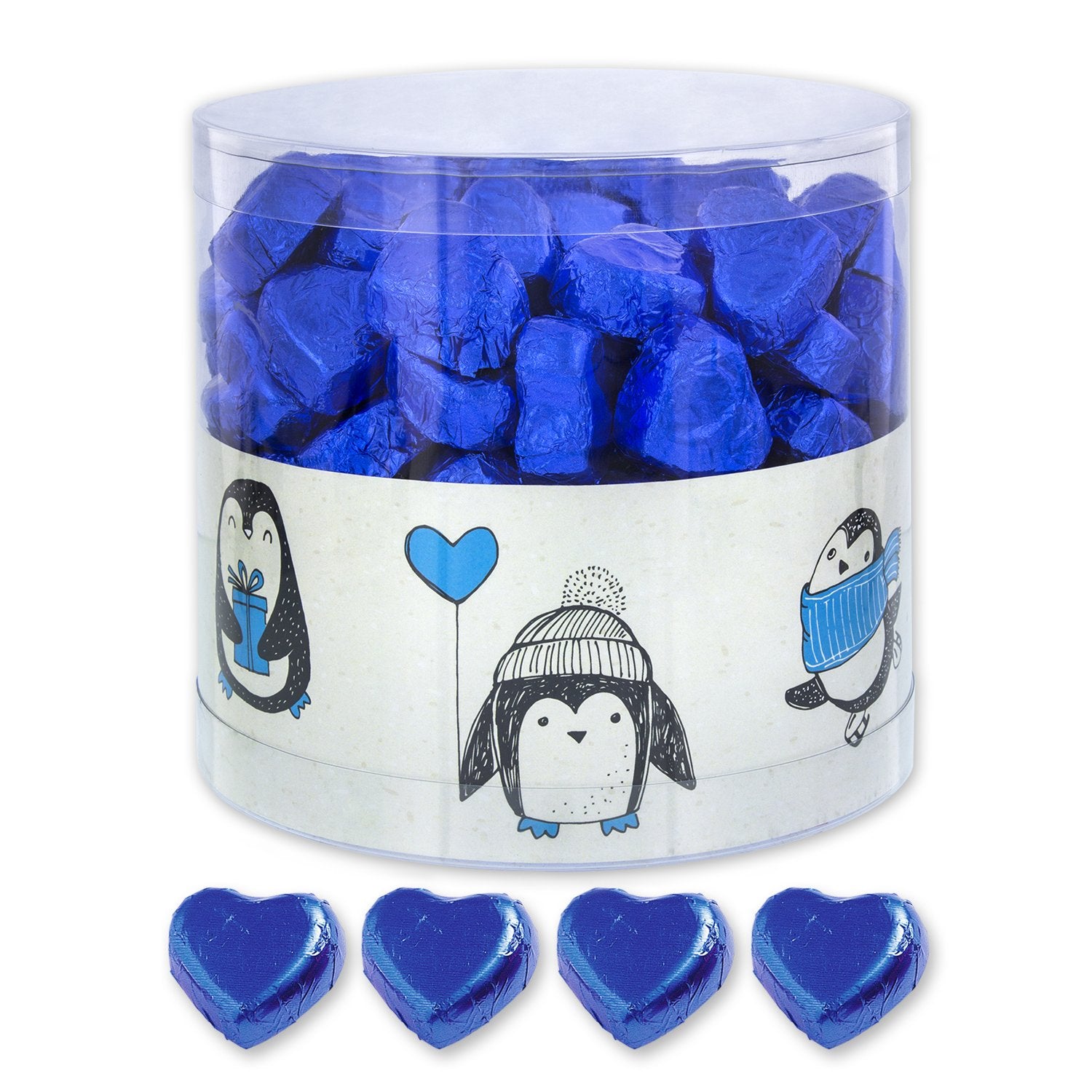 Günthart 150 modrých čokoládových srdcí s nugátovou náplní | Tučňáci s nugátovým krémem | Blue Chocolate Penguin Hearts | Soutěž | Modré čokoládové srdce | Tučňák (1,2 kg)