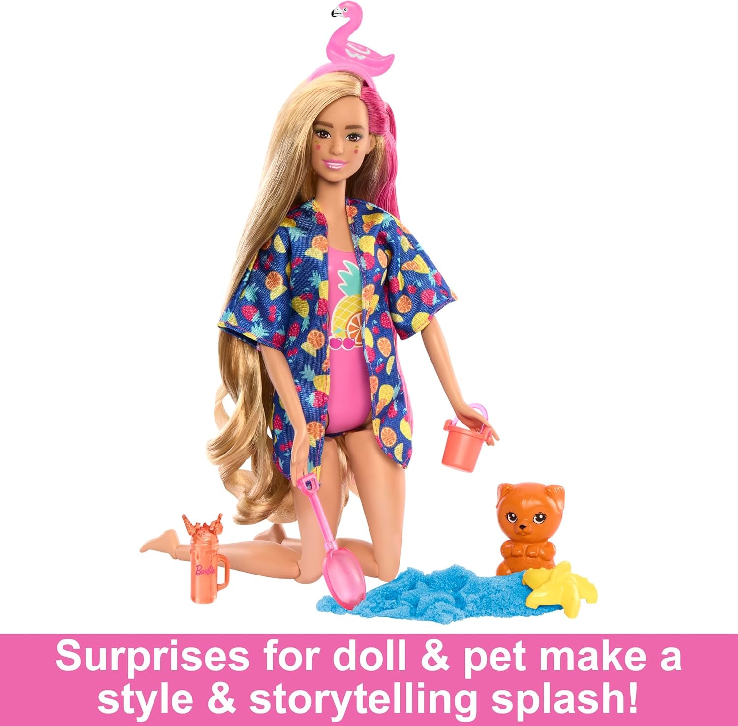 Set cadou BARBIE Pop Reveal Rise & Surprise - peste 15 surprize, inclusiv 1 păpușă Barbie, accesorii de plajă, pentru distracție jucăușă și plină de fructe, pentru copii cu vârsta de 3 ani și peste, HRK57