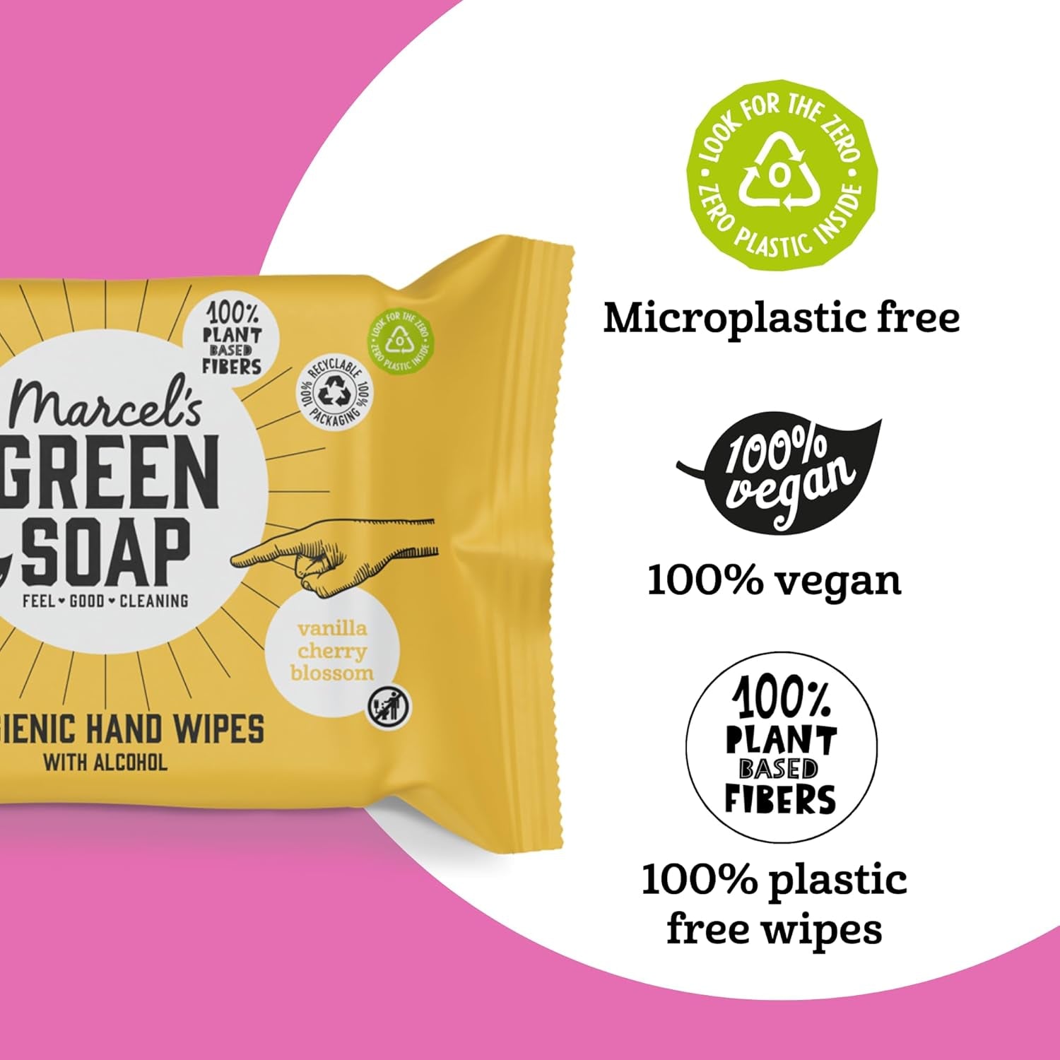 Marcel's Green Soap Ruční vlhčené ubrousky 60 Pack - Vanilka & Cherry Blossom - Rostlinné - Bio