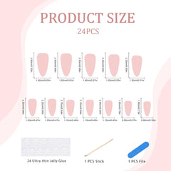 24 de bucăți de unghii franțuzești presă, albe, în formă de migdală, cu funde și perle, unghii artificiale pentru lipit, vârfuri de unghii false, unghii cu sclipici