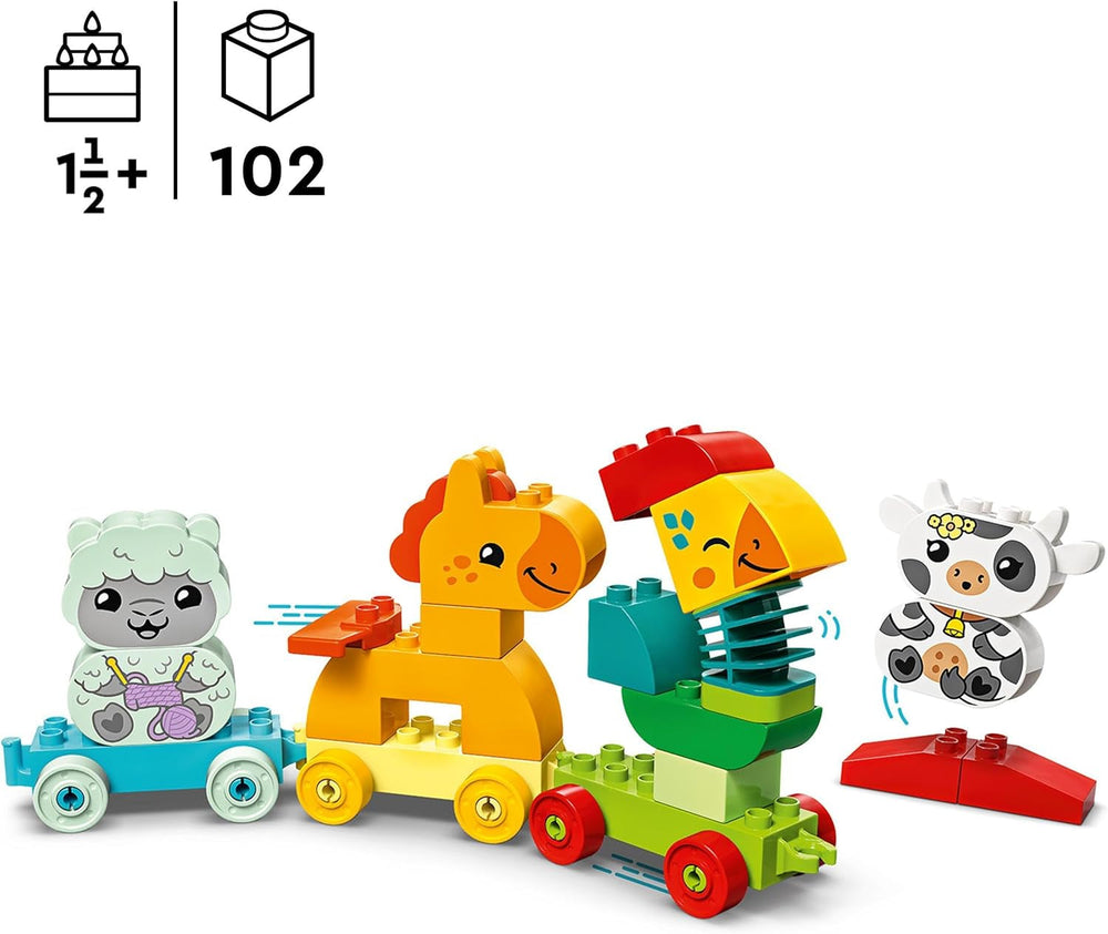 LEGO DUPLO Zvířecí vláček, Vláček s koly, Kreativní stavění a přestavování figurek zvířat, Vzdělávací hračka pro batolata, Dárek k narozeninám pro milovníky zvířat Dívky a chlapce 1½ roku staré 10412 Stavebnice Besuche den LEGO-Store