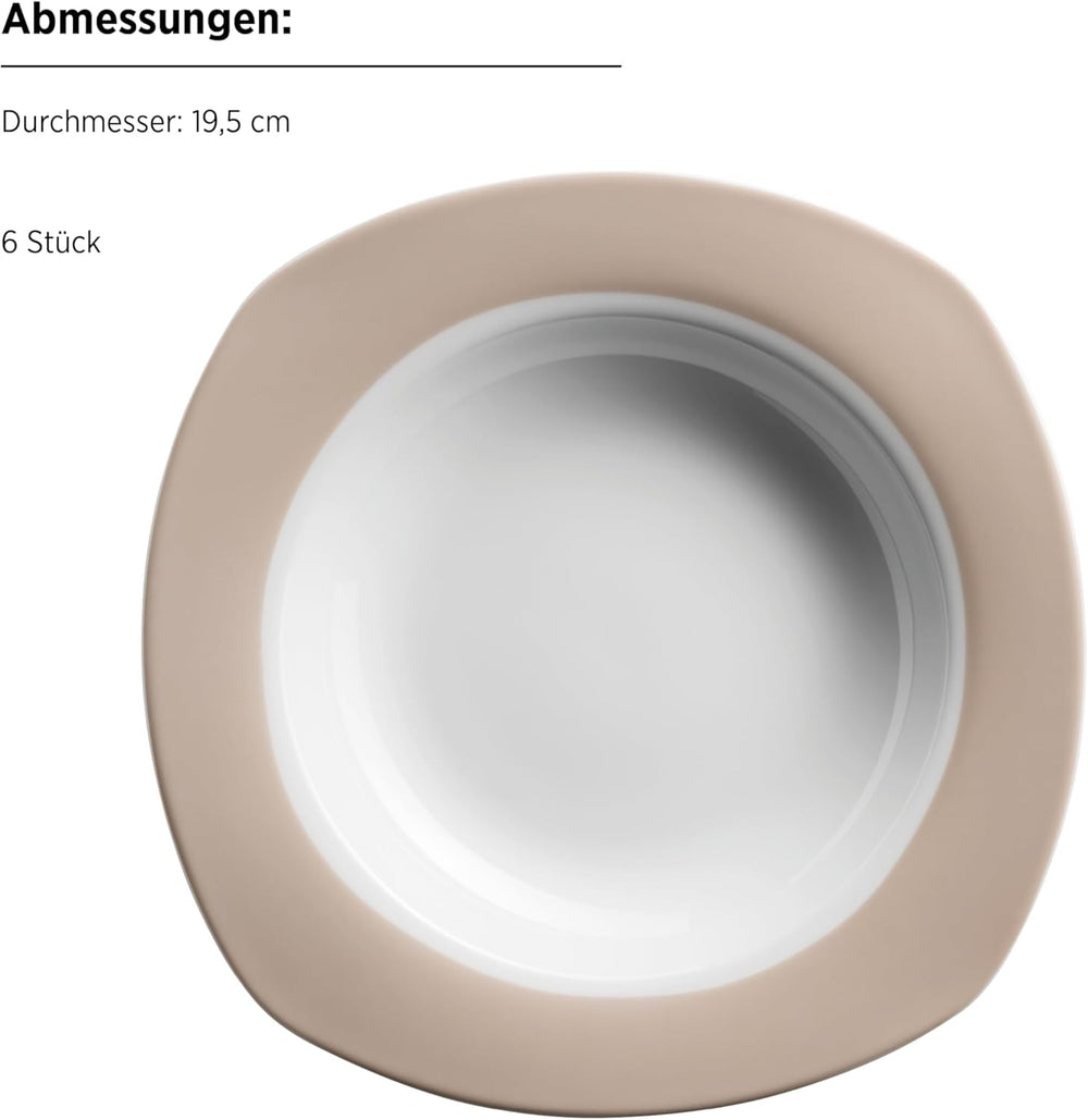 Set de veselă combinat MÄSER Nela, serie 30 piese, set de veselă pătrat pentru 6 persoane, alb/maro