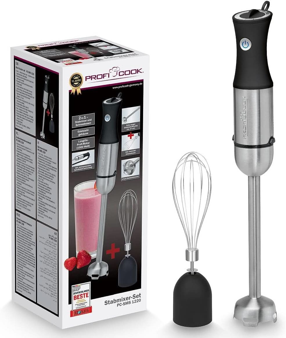 Proficook® 2v1 stojanový mixér & Schneebesen | Stabmixer 1000 Watt Für Mixen, Zerkleinern & Pürieren | Smoothie Maker M. Langem Mixstab | Pürierstab M. Edelstahlgehäuse & Soft Touch-Griff | PC-SMS 1220 Matka a dítě Naty Shop Xxl-Stabmixer-Set Inkl. Schneebesen Pc-Sms 1220