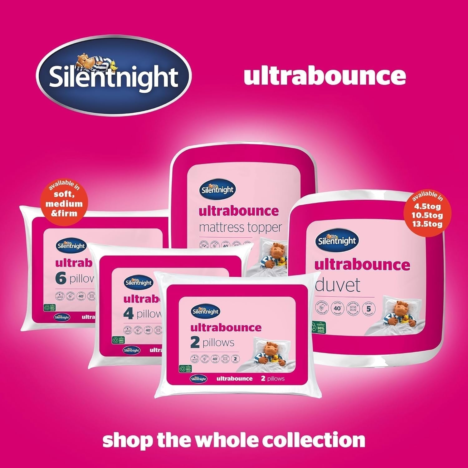 Pernă Silentnight Ultrabounce, alb, microfibră, alb, pachet de 2 Perne standard Naty Shop