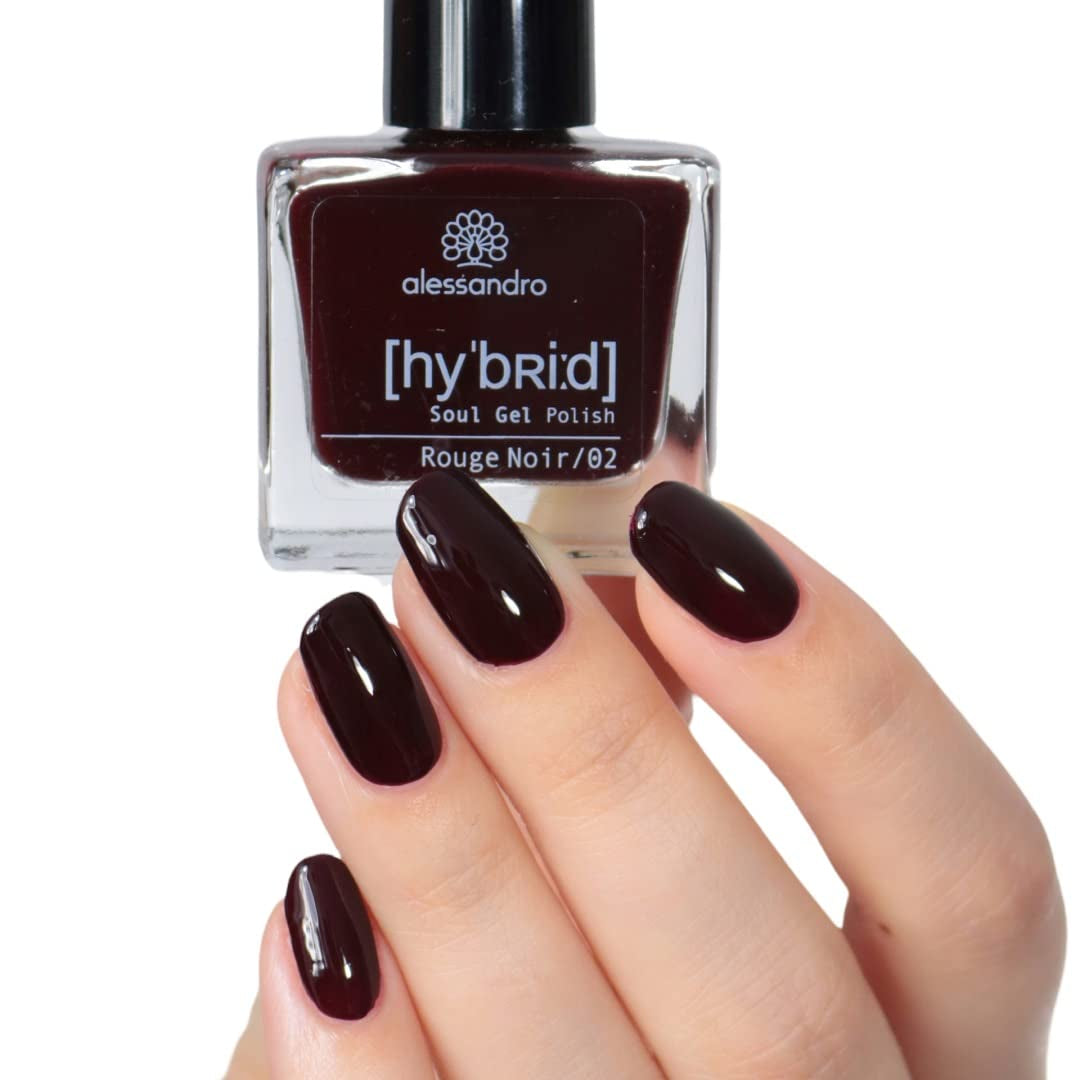 Alessandro Rouge Noir HYBRID Lak na nehty - Dark Red-Black - Perfektní nehty v pouhých 3 krocích, bez LED - vydrží až 10 dní! 8 ml