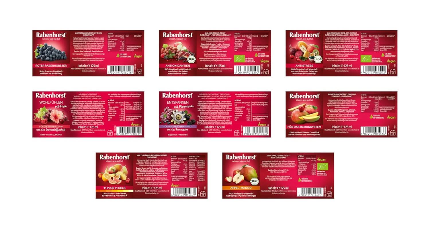 Rabenhorst mini degustační balíček, 8 druhů nebo 3 lahve (24 X 125 ml) Nealkoholické nápoje Naty Shop