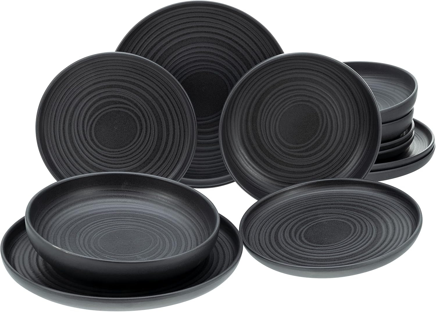 Creatable, 22979, Serie Uno BLACK, 12-teiliges Geschirrset, Teller Set Aus Steinzeug, Spülmaschinen- Und Mikrowellengeeignet, Made in Portugal Sady nádobí Naty Shop Black Lava Stone Tafelservice 12 Teilig
