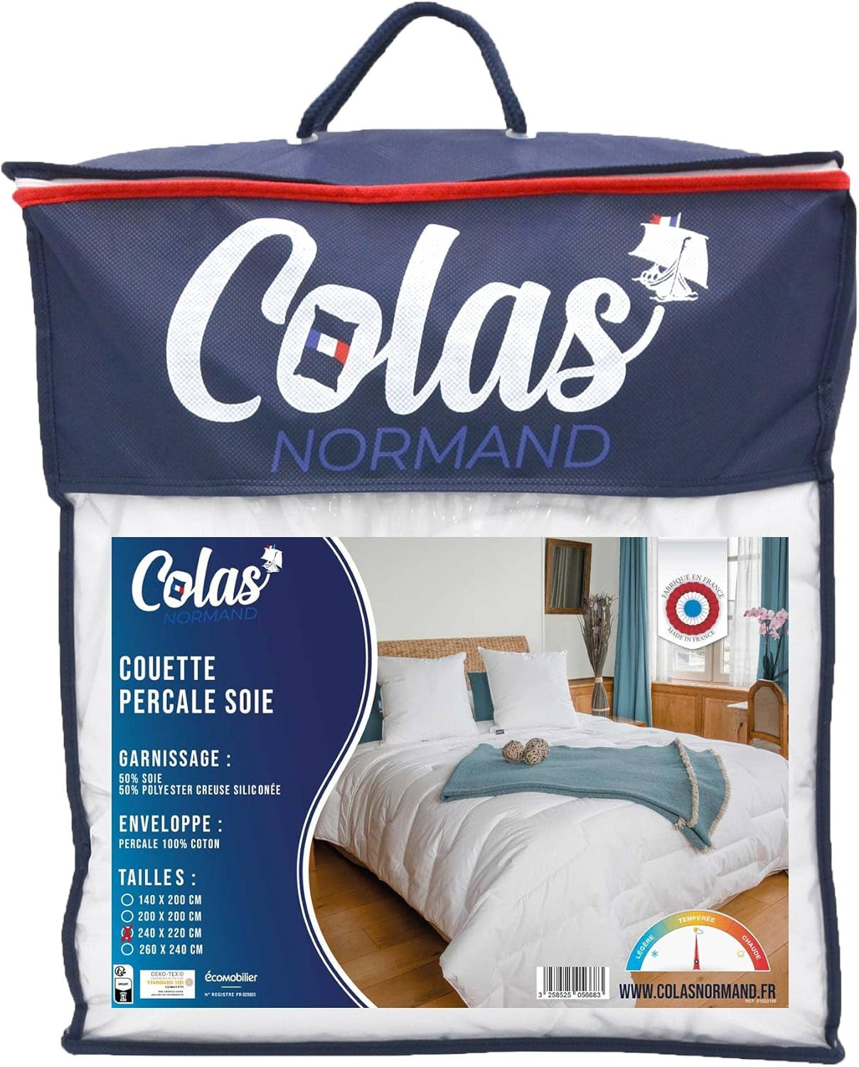 Plapumă din bumbac Percale, 240 X 220 cm, de înaltă calitate, 100% bumbac Percale, moale și confortabil, rezistent, finisaj fin, fabricat în Franța, alb Plapumi si pilote Naty Shop Alb 2 persoane (standard)