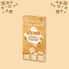 Schogetten Blonde Caramel | Karamel s bílou čokoládou a kousky karamelu | Čokoládová tyčinka 100g | Pohodlně porcované