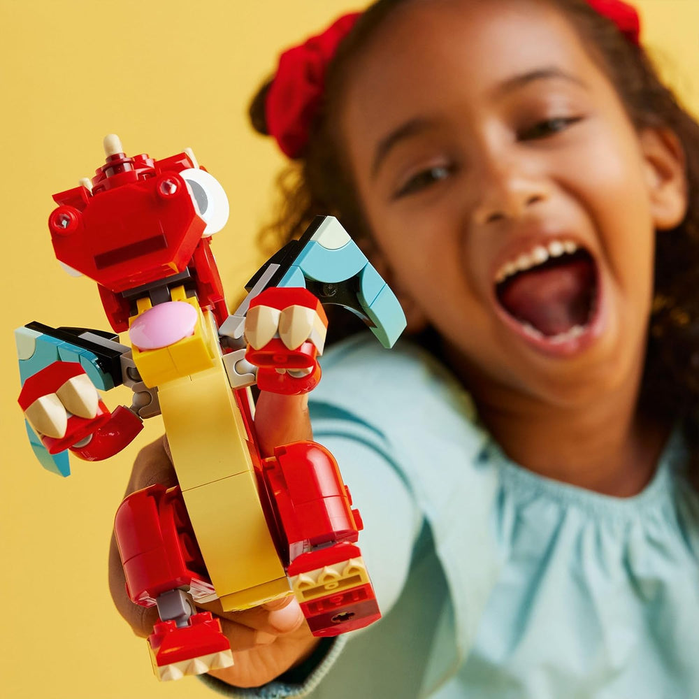 LEGO Creator 3v1 Hračka červeného draka pro rybí figurku k modelu ptáka Fénixe, sada zvířecích figurek, dárky pro chlapce, dívky a děti od 6 let 31145