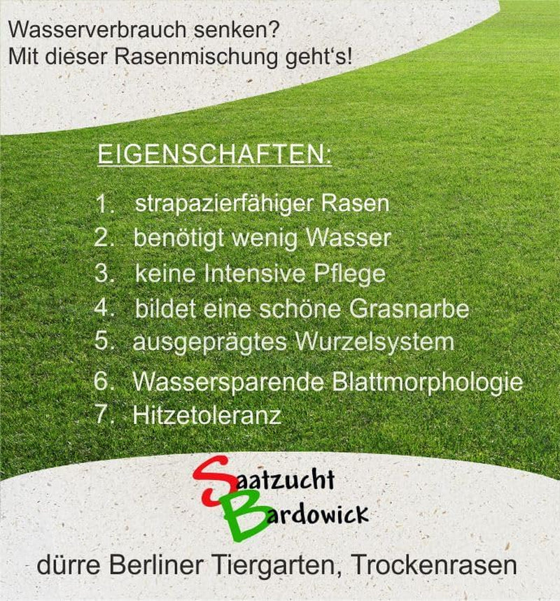 1-30 Kg Rasensamen Berliner Tiergarten Gebrauchsrasen - Für Trockene Standorte - Qualität Zum Fairen Preis (10 Kg)