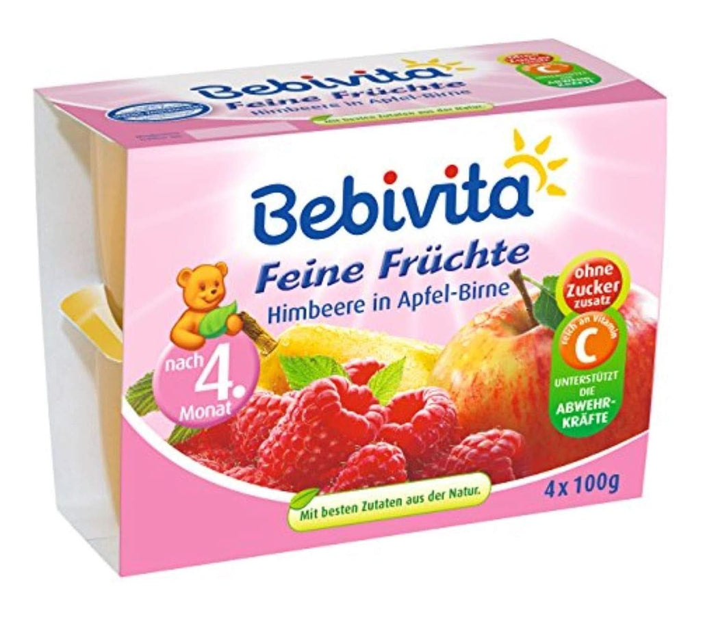 Fructe fine, zmeură în piure de măr-pere, pachet de 6 (6 x 4 x 100 g) Mama si Copilul Naty Shop