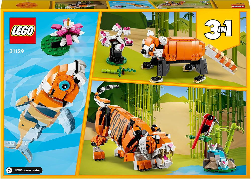 LEGO 31129 Creator Majestátní tygr, panda nebo ryba Sada figurky zvířat 3 v 1 Hračka pro děti Chlapci a dívky Stavebnice zvířat Stavebnice Stavebnice Besuche den LEGO-Store