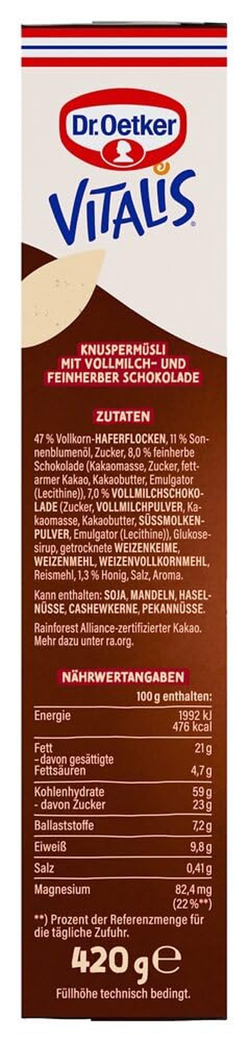 Dr. Oetker Vitalis KnusperPlus Double Chocolate: Křupavé müsli s mléčnou a hořkou čokoládou, balení 7 ks (7 x 450 g)