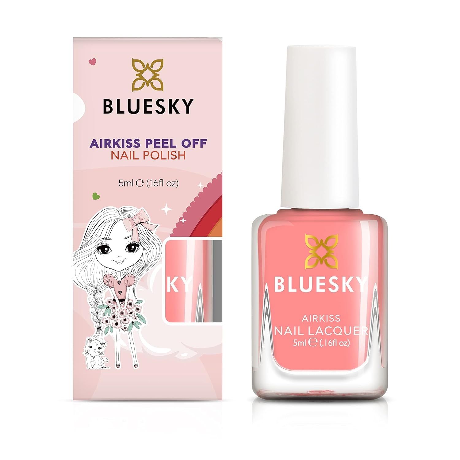 Lak na nehty Bluesky Kids - Sea Shell, Coral. Snadno odlupovací netoxický neklouzavý lak na nehty na vodní bázi pro děti 5 ml