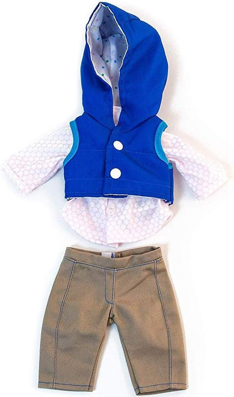 Miniland Set Puppenkleidung 32cm, girgeltes T-Shirt with Latzhose und Mütze, Übergangszeit