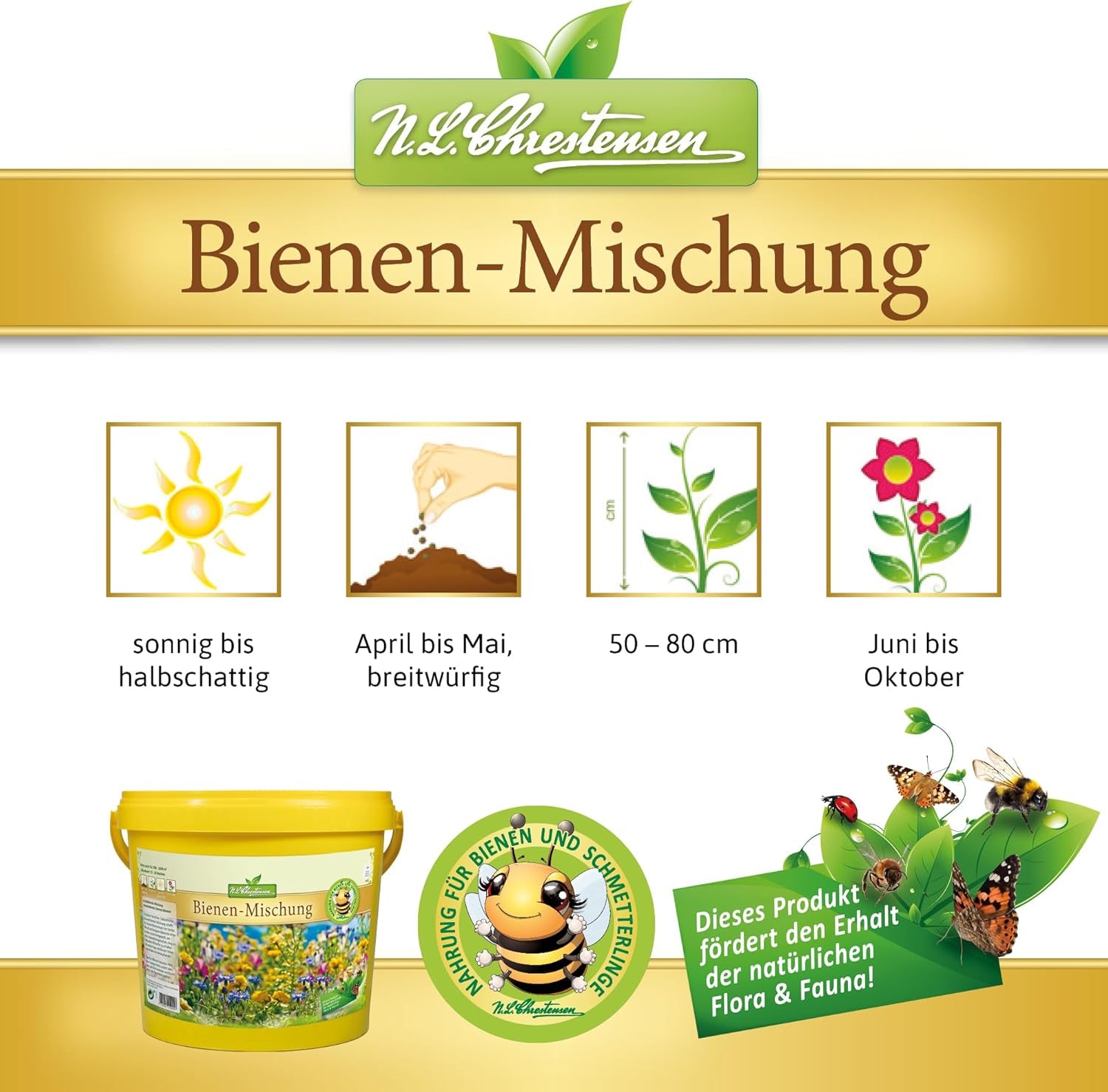 NL Chrestensen velké vědro – ráj pro všechen hmyz, včelí pastva, směs květinových semen šetrná k včelám, vícebarevná