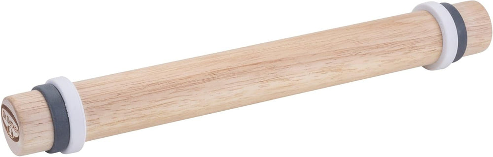 Dr. Oetker Rollholz vč. Distansringen – Hochwertiges Teigroller Set aus FSC-zertifiziertem Gummiholz ​​​​mit abnehmbaren Silikonringen für gejängemes Ausrollen