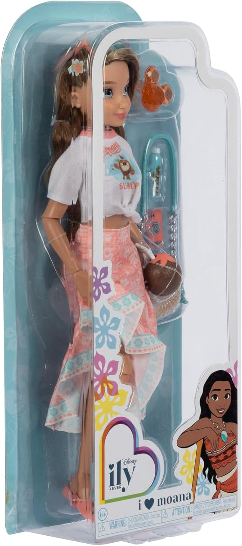 Păpușă Vaiana cu accesorii, 29 cm, 13 puncte de articulație, licențiată oficial de Jakks Pacific. Completă cu accesorii combinabile și un inel strălucitor cu Mickey!