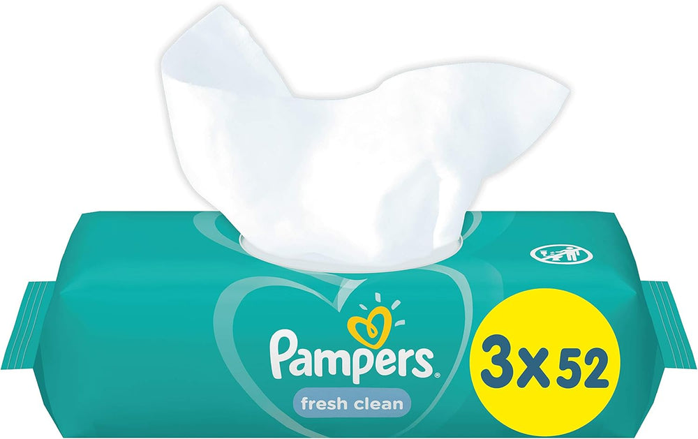 Pampers Fresh Clean Dětské ubrousky 81688041, 3x52 kusů, (dětské ubrousky, plastový sáček, dívka/chlapeček, tyrkysová, bílá, Německo, 896,7 g)