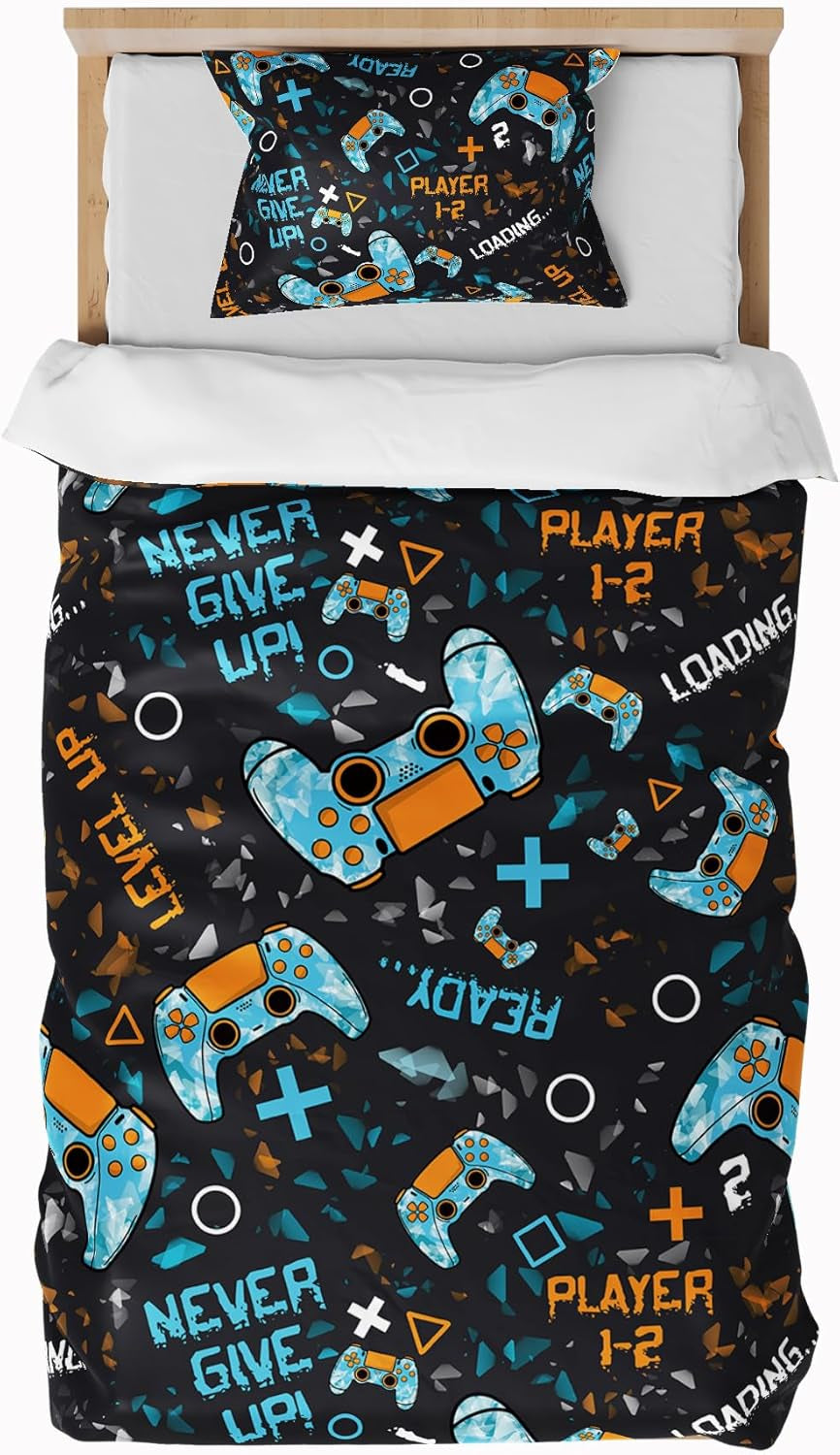 Lenjerie de pat pentru copii, baieti, diverse modele, cu fermoar, microfibre din poliester Lenjerie de pat - copii Naty Shop Game Controller 135X200 Cm + 80X80 Cm